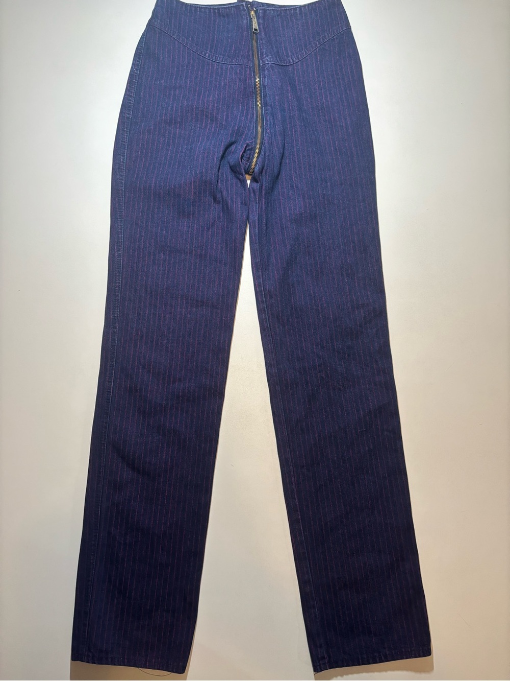 80s-90s Women’s full zip fancy ass purple with pink pinstripe jeans true vintage